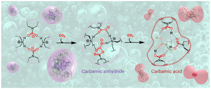 Tetrameric self-assembling of water-lean solvents enables carbamate anhydride-based CO2 capture chemistry