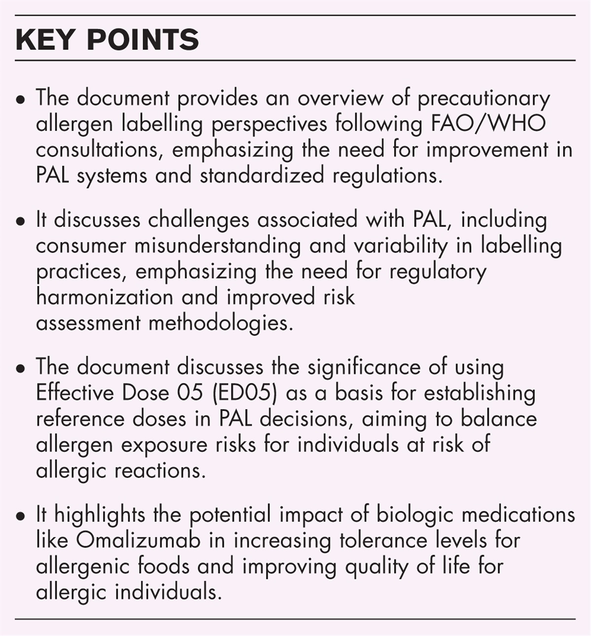 Perspectives in precautionary allergen labelling of prepackaged foods after the FAO/WHO consultation