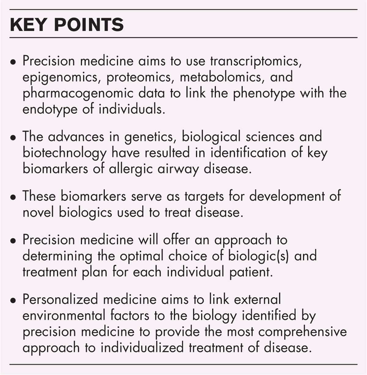 Precision medicine to personalize medicine in allergic airway disease