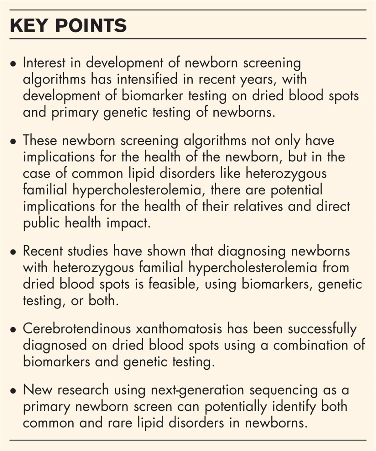 Newborn screening for lipid disorders