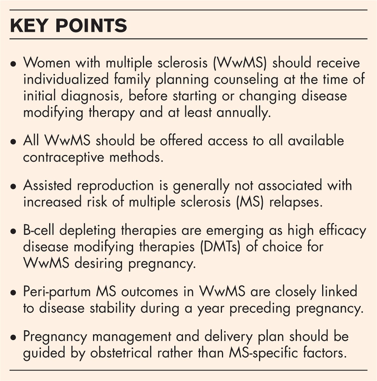 Pregnancy and reproductive health in women with multiple sclerosis: an update