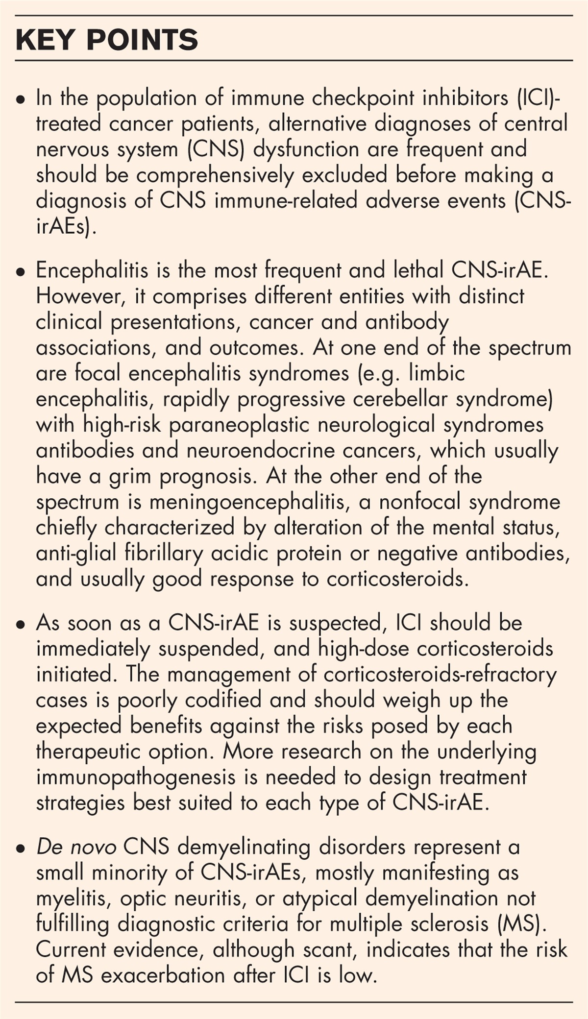 Central nervous system adverse events of immune checkpoint inhibitors