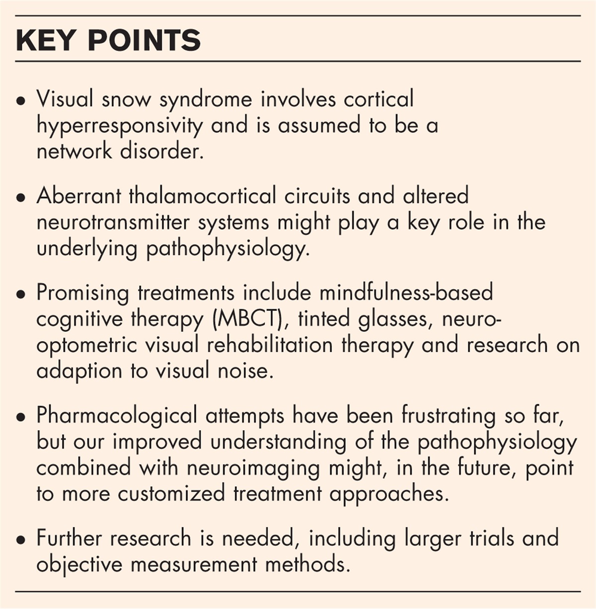 Visual snow syndrome: recent advances in understanding the pathophysiology and potential treatment approaches