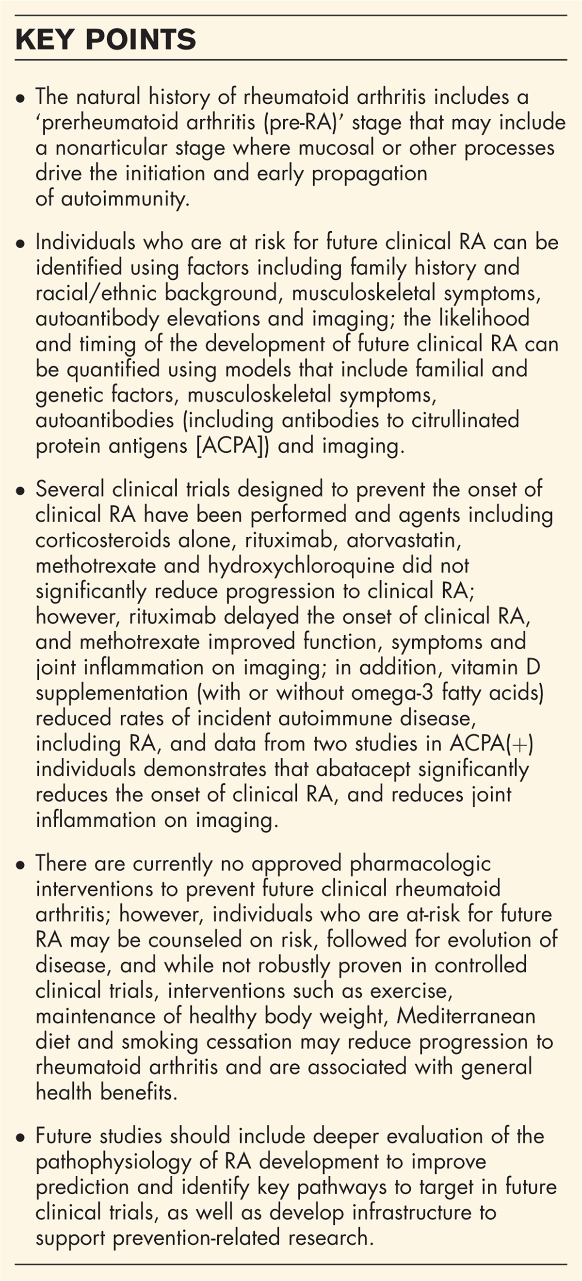 Rheumatoid arthritis: prediction of future clinically-apparent disease, and prevention