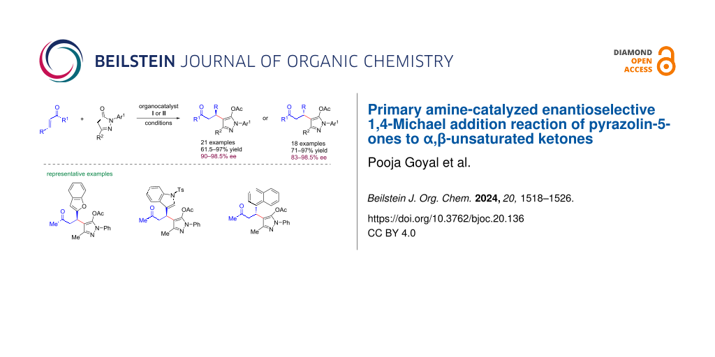 Primary amine-catalyzed enantioselective 1,4-Michael addition reaction of pyrazolin-5-ones to α,β-unsaturated ketones