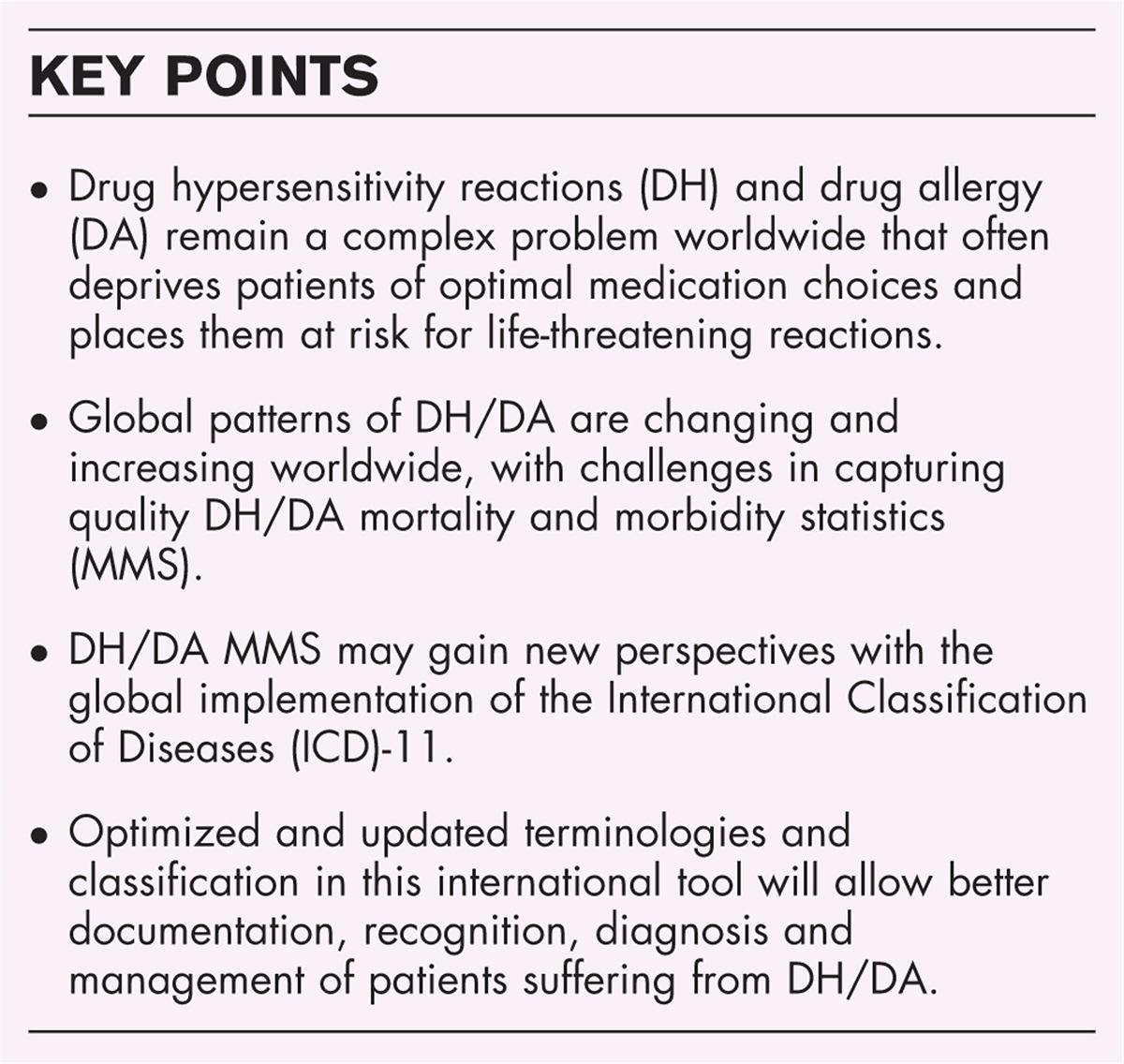 Drug allergy awareness and perspectives with the implementation of the International Classification of Diseases-11