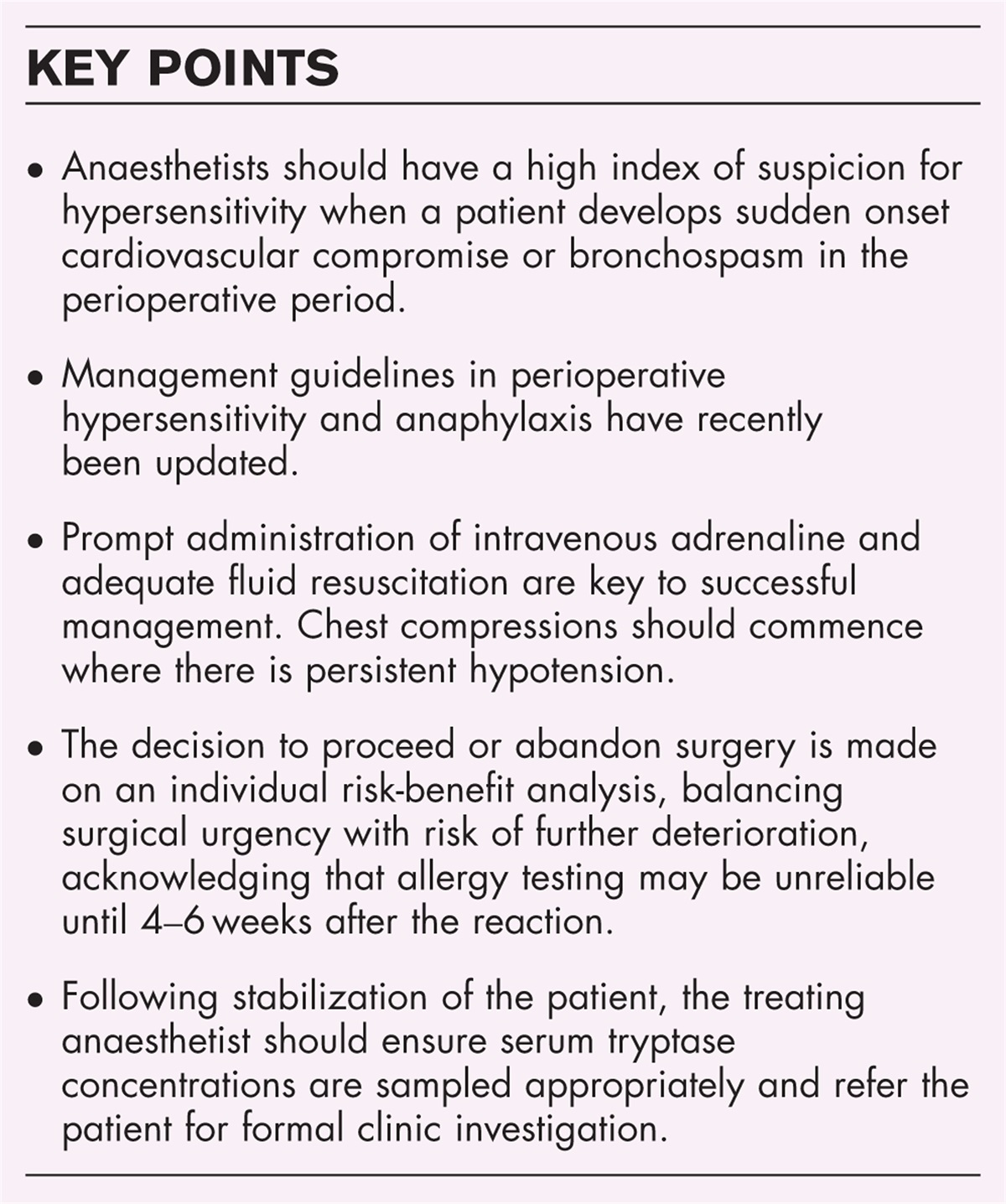 Management and treatment of perioperative hypersensitivity