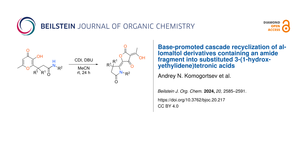 Base-promoted cascade recyclization of allomaltol derivatives containing an amide fragment into substituted 3-(1-hydroxyethylidene)tetronic acids