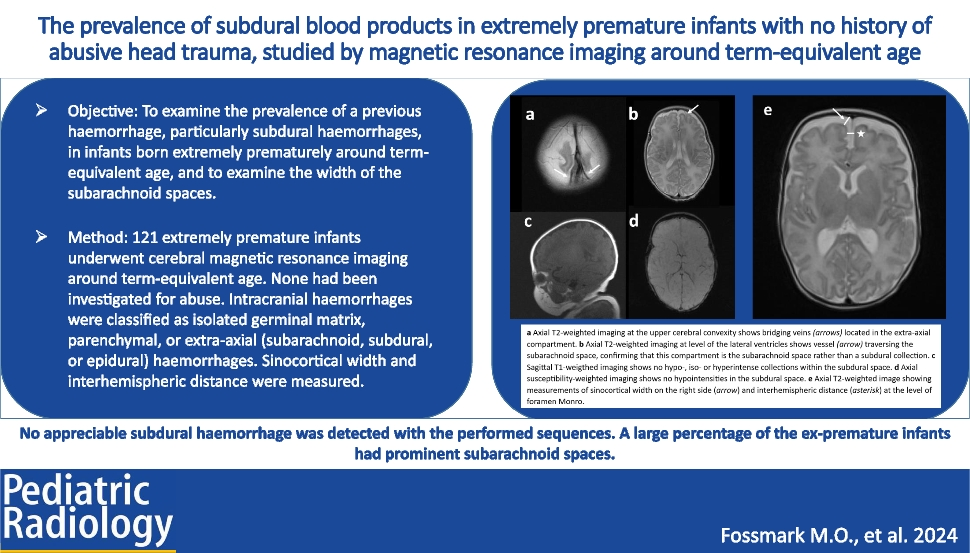 The prevalence of subdural blood products in extremely premature infants with no history of abusive head trauma, studied by magnetic resonance imaging around term-equivalent age