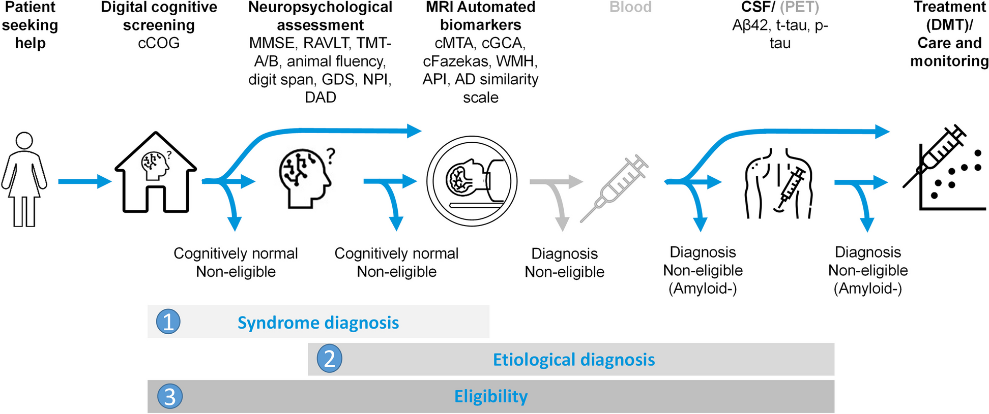 Computerized decision support to optimally funnel patients through the diagnostic pathway for dementia