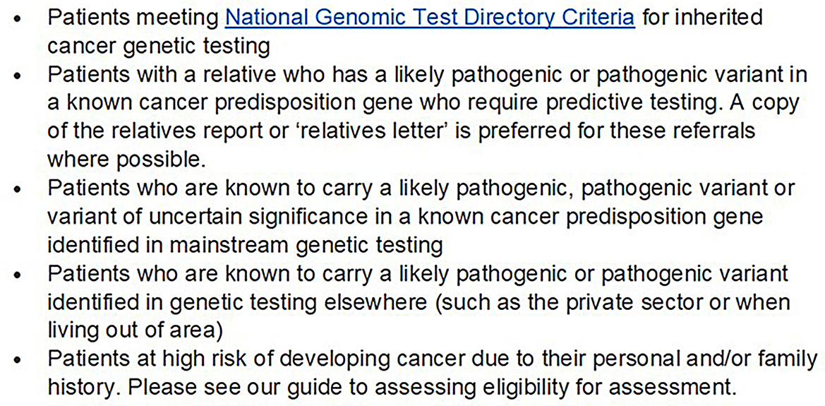 Digital innovation for cancer risk assessment allows large-scale service redevelopment of regional cancer genetics service delivery