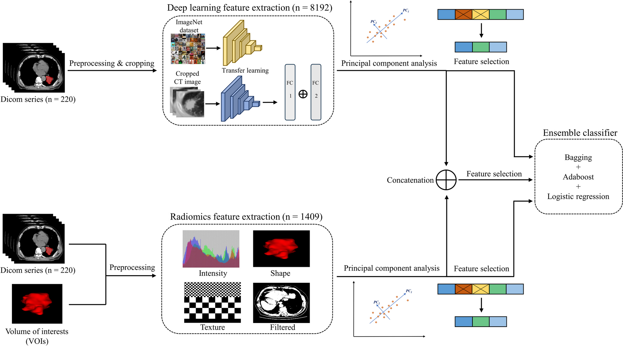 Hybrid Approach to Classifying Histological Subtypes of Non-small Cell Lung Cancer (NSCLC): Combining Radiomics and Deep Learning Features from CT Images