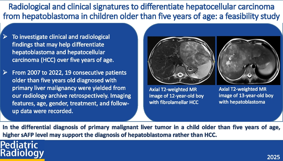 Radiological and clinical signatures to differentiate hepatocellular carcinoma from hepatoblastoma in children older than 5 years of age: a feasibility study