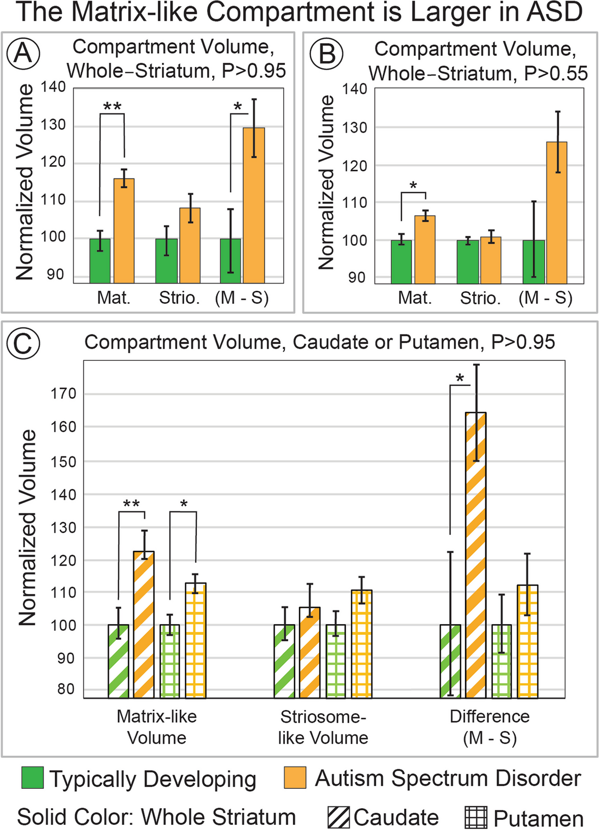 The striatal matrix compartment is expanded in autism spectrum disorder