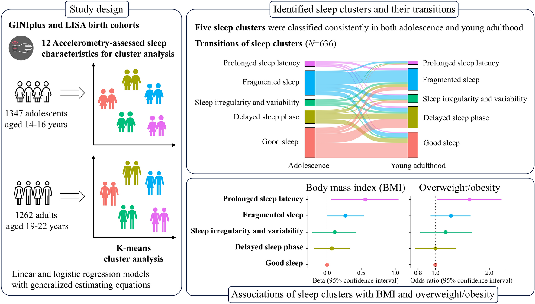 Accelerometry-assessed sleep clusters and obesity in adolescents and young adults: a longitudinal analysis in GINIplus/LISA birth cohorts