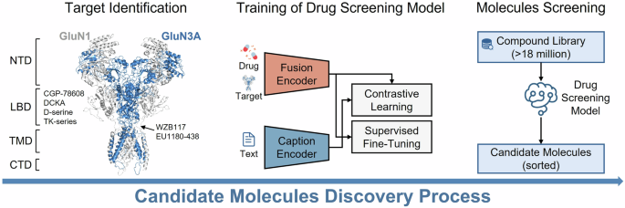 Contrastive learning-based drug screening model for GluN1/GluN3A inhibitors