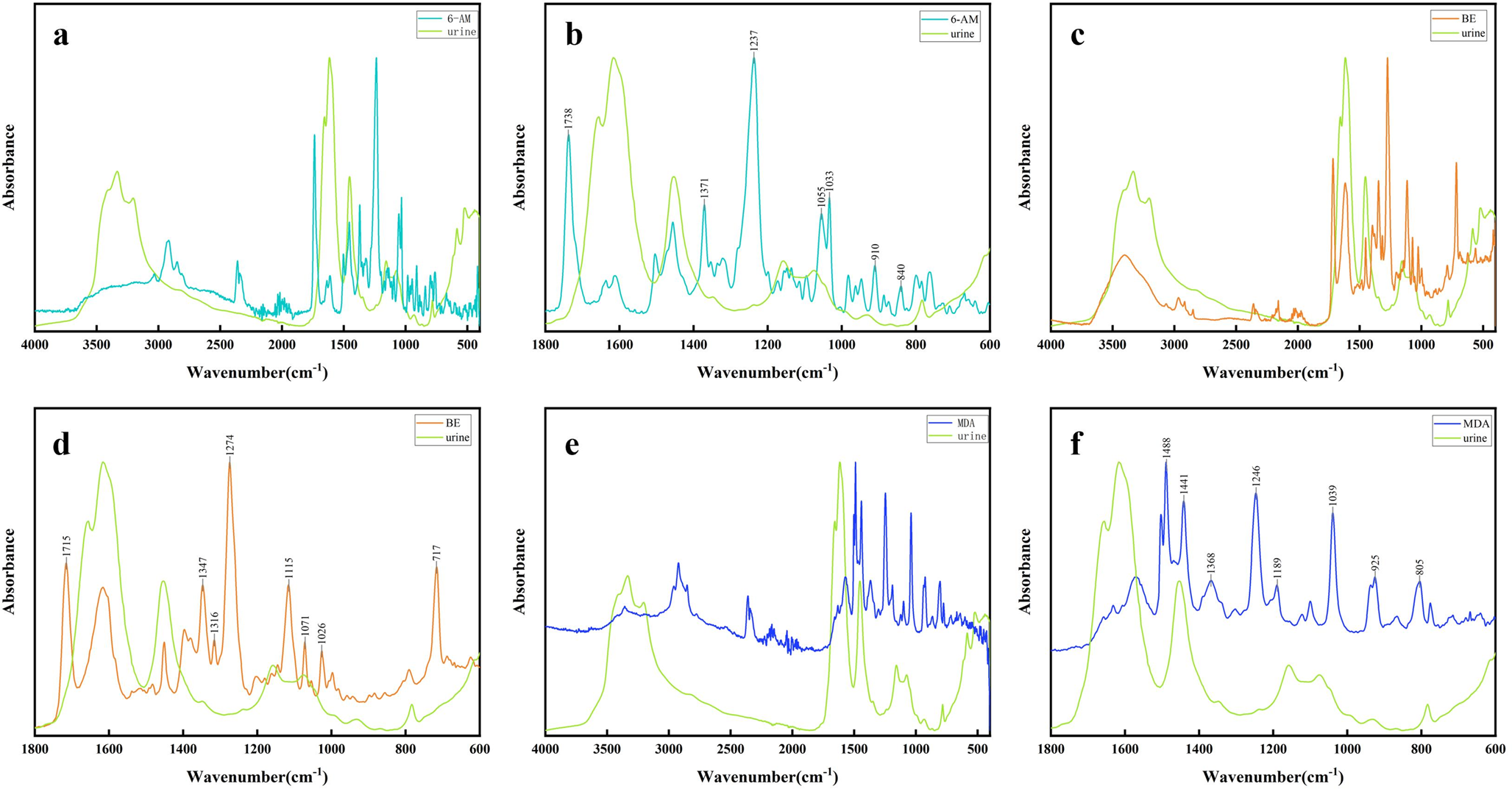 Detection of common drug metabolites in urine using attenuated total reflectance-Fourier transform infrared spectroscopy (ATR-FTIR)