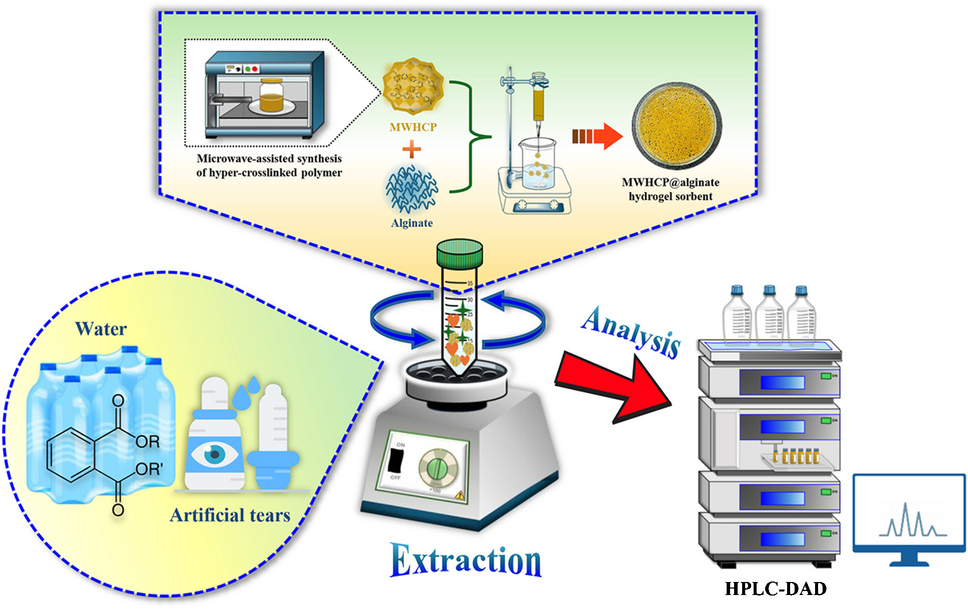 Microwave-assisted synthesis of hyper-crosslinked polymer composite alginate hydrogel sorbent for dispersive solid-phase extraction of phthalate esters leached from PET and LDPE