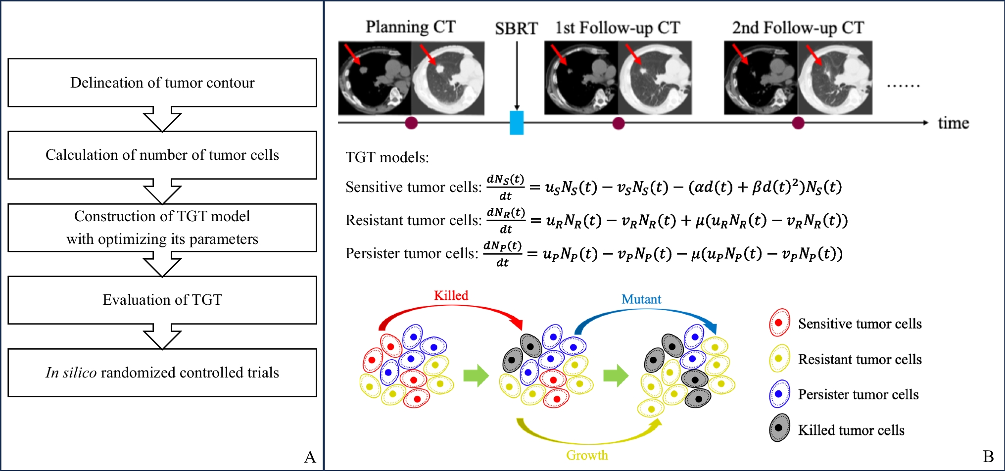 Time-variant tumor growth trajectory models for in silico randomized controlled trials for patients with early-stage non-small cell lung cancer in optimizing stereotactic body radiation therapy