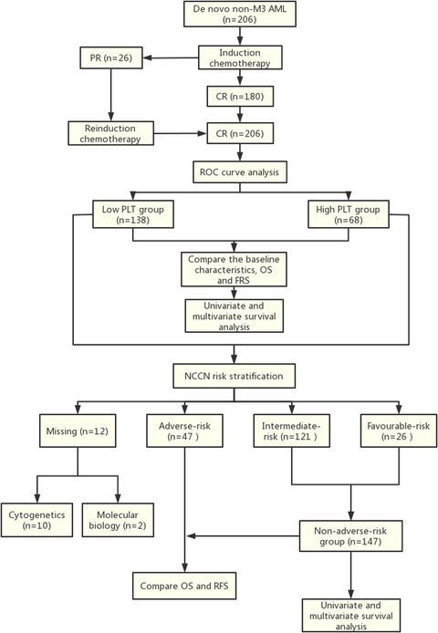 Early platelet elevation after complete remission as a prognostic marker of favourable outcomes in favourable‐ and intermediate‐risk acute myeloid leukaemia: A retrospective study