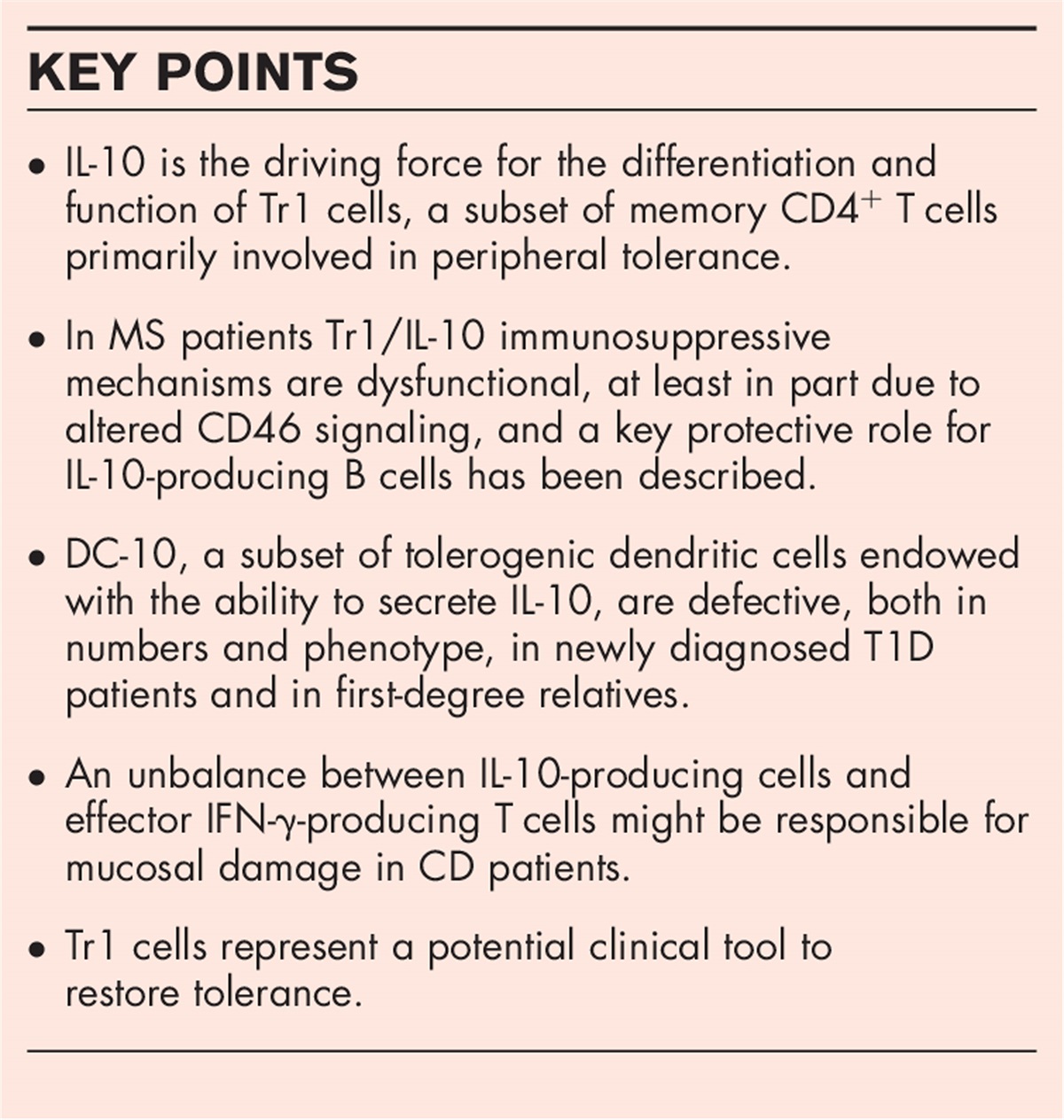 Alteration of interleukin-10-producing Type 1 regulatory cells in autoimmune diseases