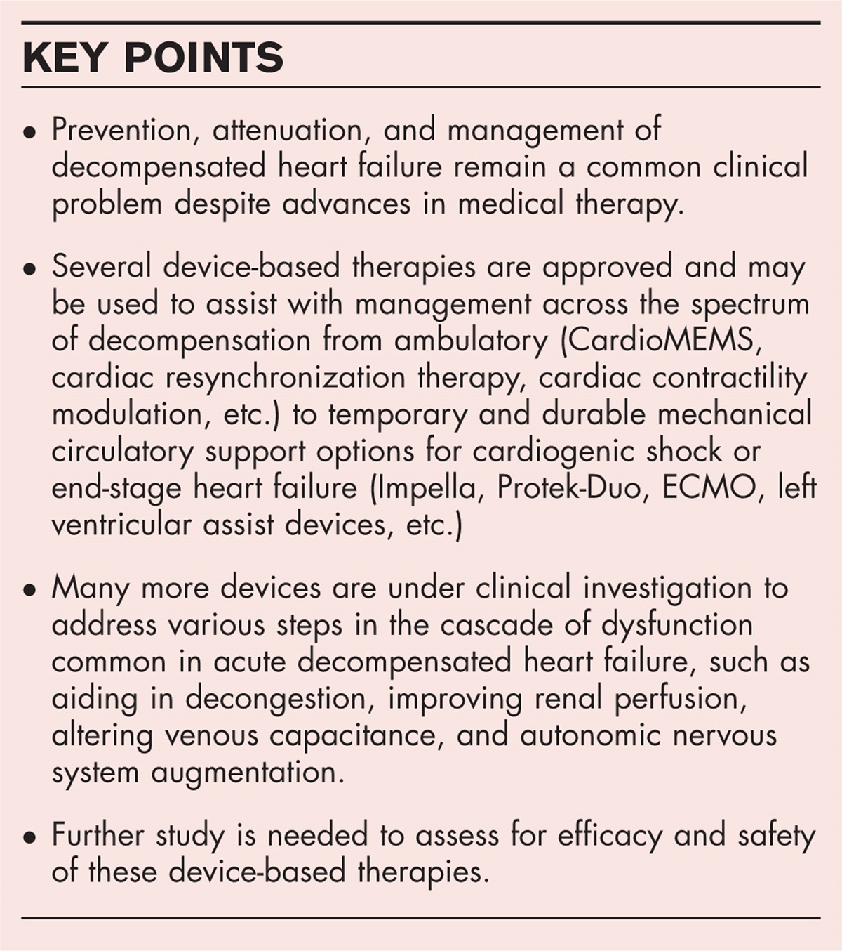 Device-based therapies for decompensated heart failure