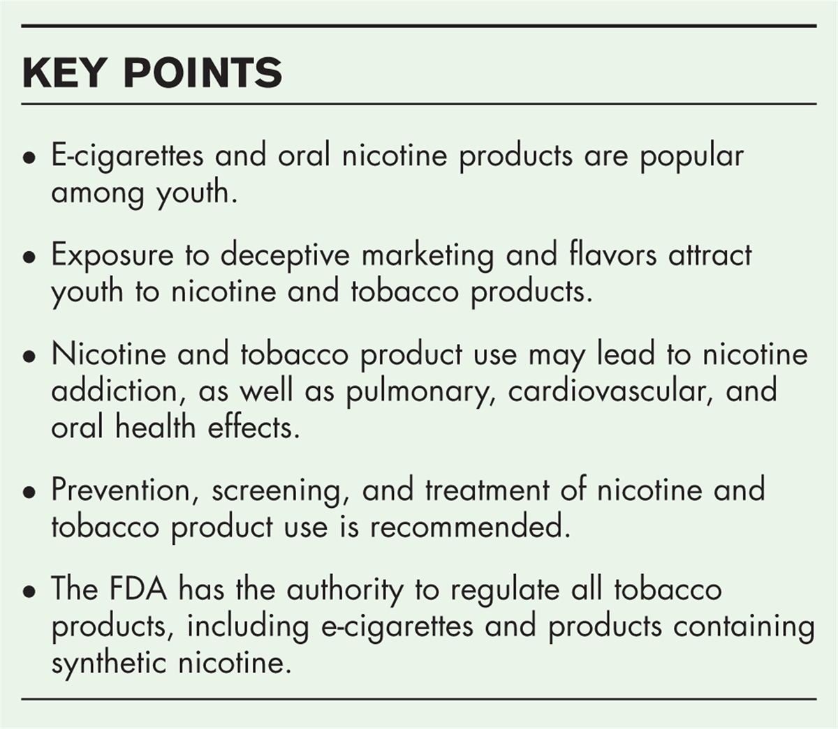 The nicotine and tobacco epidemic among adolescents: new products are addicting our youth